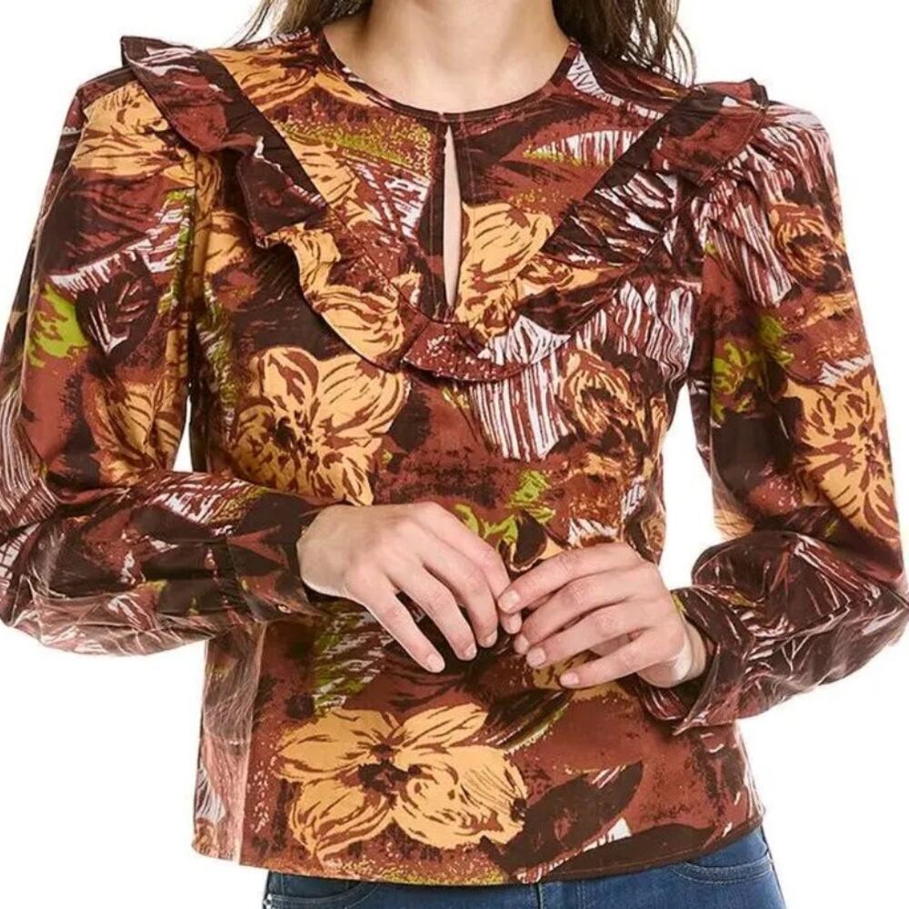 Walter Baker Womens Jayden Brown Long Sleeve RuffledTop Size Small